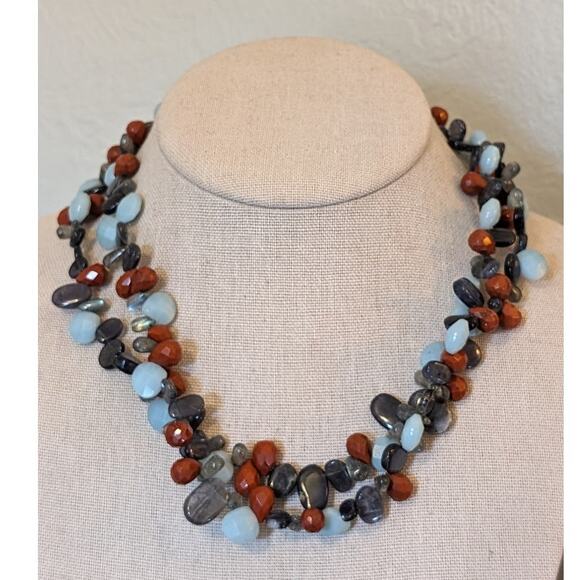 Genuine Faceted Stone Double Strand Bead Sterling Silver Necklace